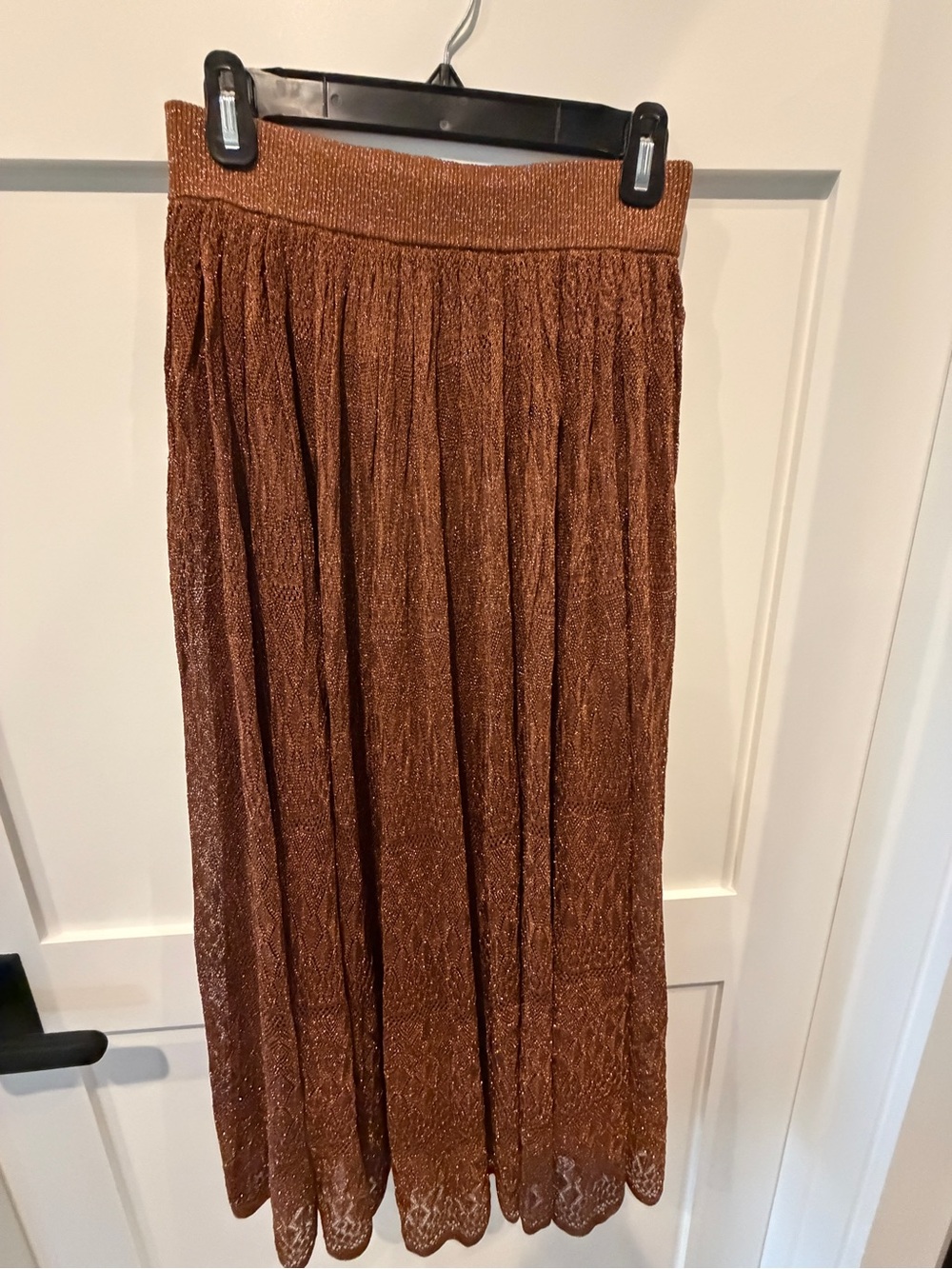 Zimmermann Metallic Copper-Brown Pleated Maxi Skirt